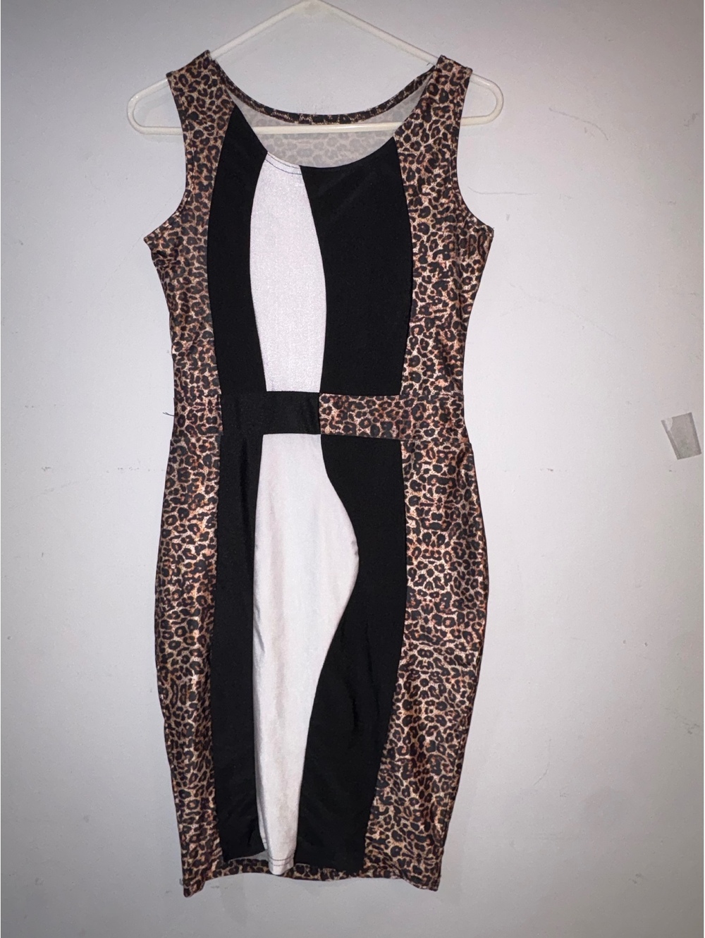 Halloween Chic Leopard Print "Cavewoman" Bodycon Dress with Color Block Detail